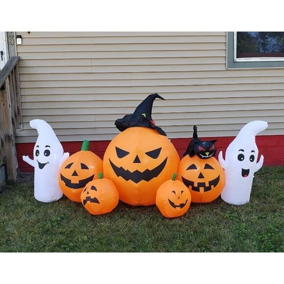 8 FT Halloween Inflatable Decorations, Pumpkin Lanterns with White Ghost - Picture 1 of 2